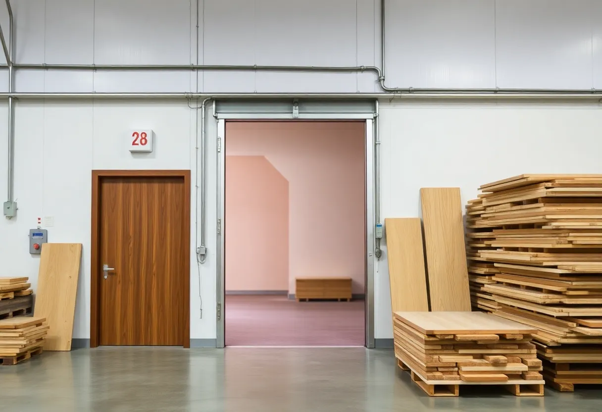 Industrial facility with doors and wooden materials in Florida.