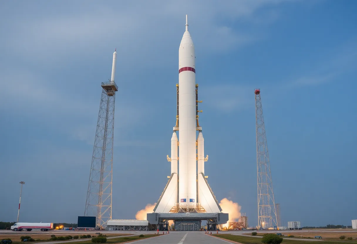 Modern rocket launch pad with advanced infrastructure upgrades.
