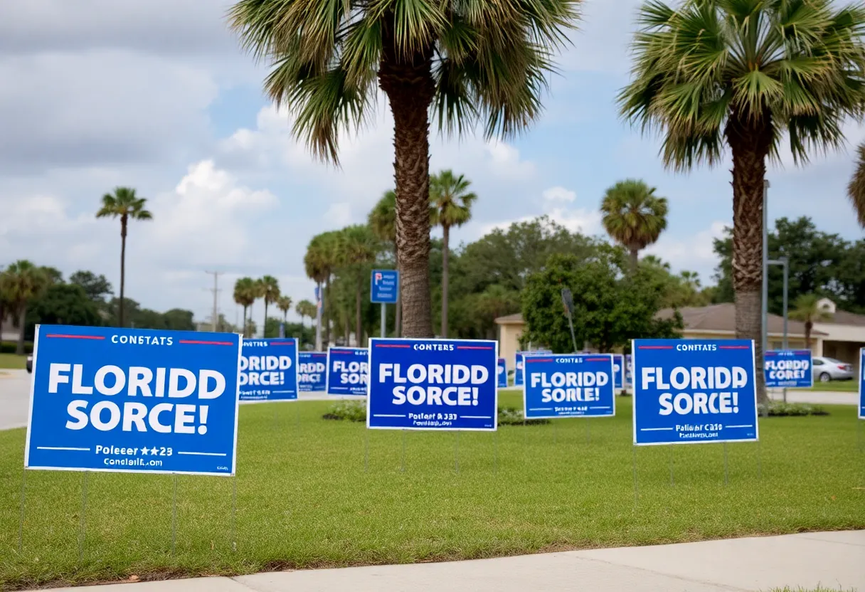 Political landscape shift with empty campaign signs in Florida.
