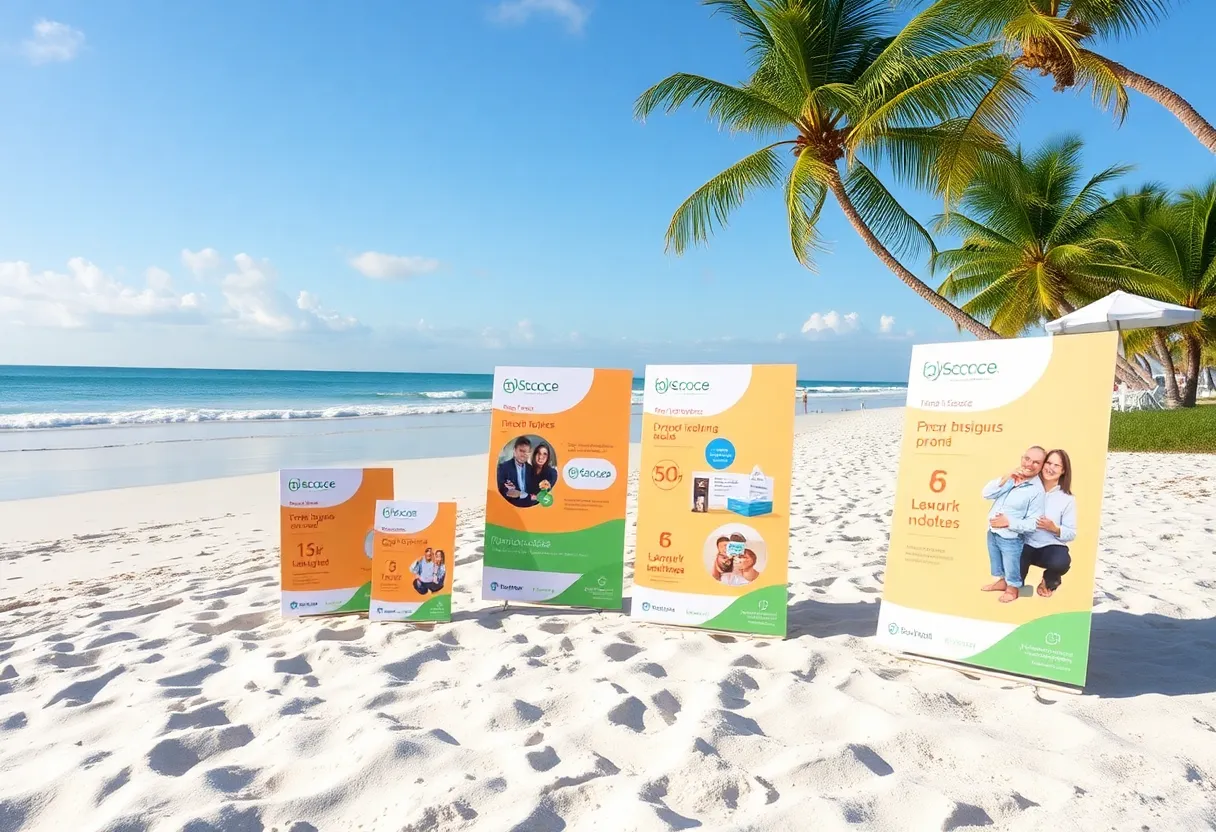 Innovative insurance products displayed on a Florida beach.