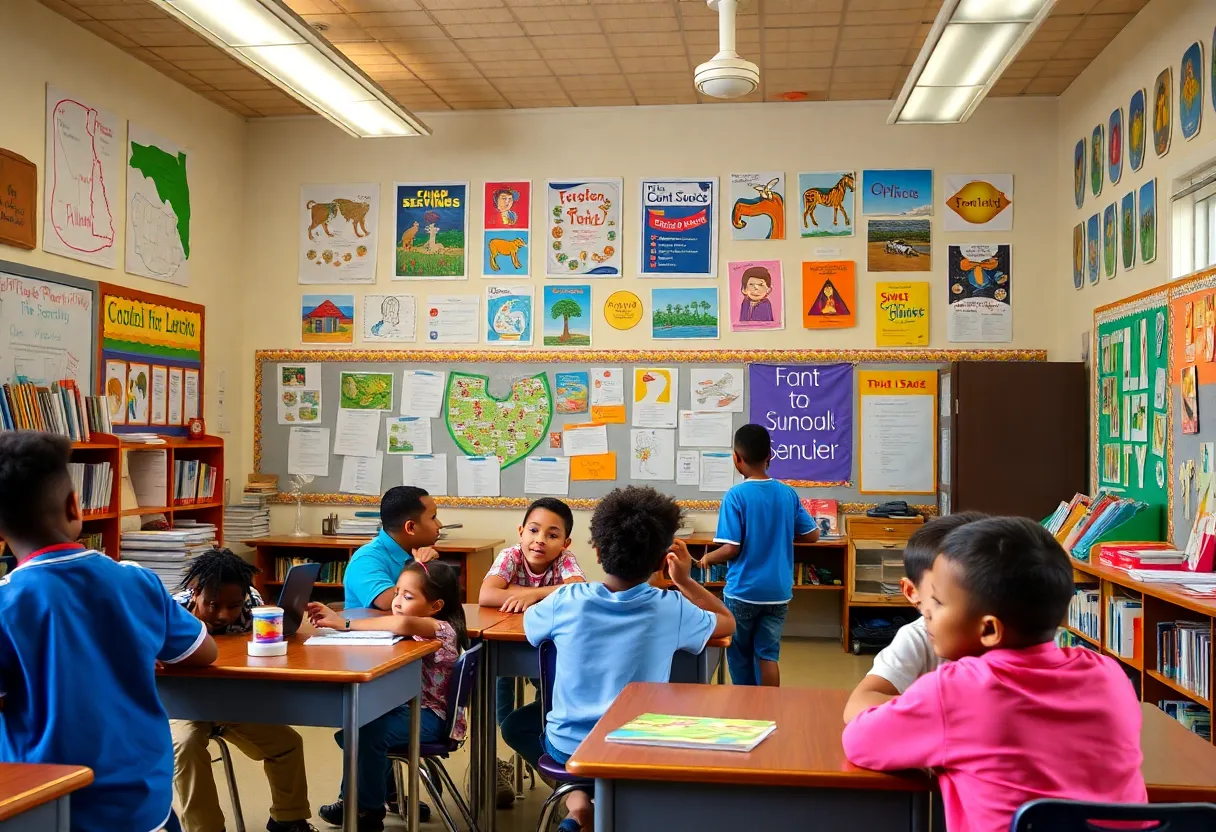 Students in a Florida classroom surrounded by educational materials
