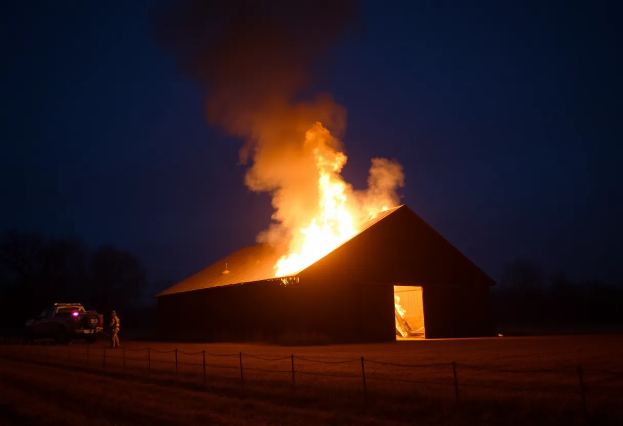 Firefighters battling a rapidly spreading barn fire in Tallahassee, Florida.