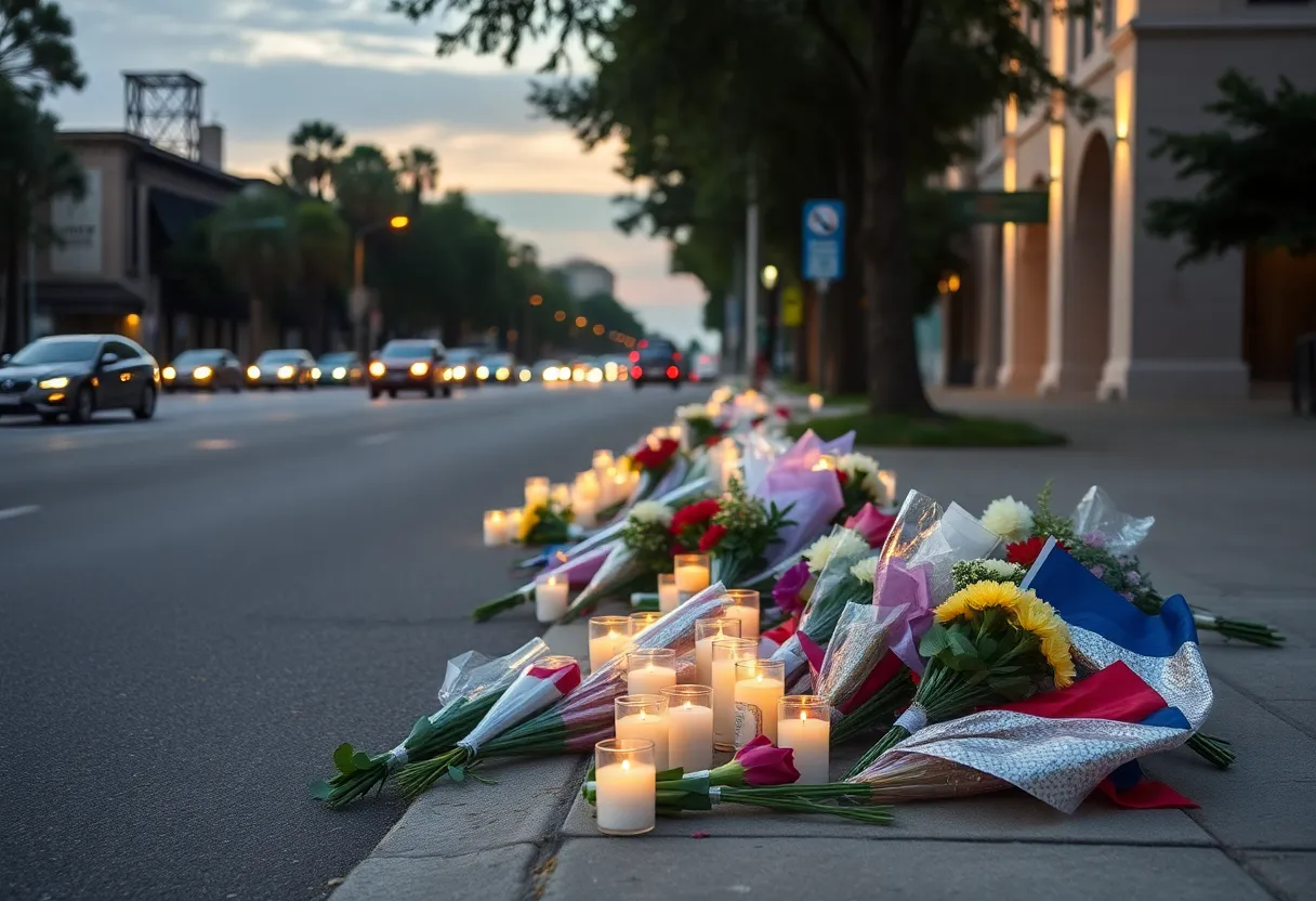 Candles and flowers on a street in Tallahassee honoring Michael Ibrahim