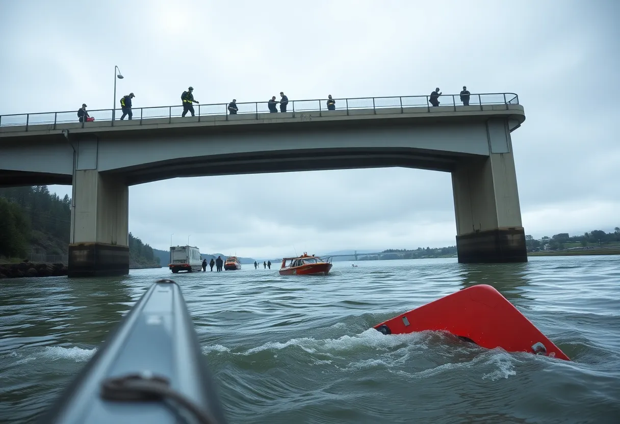 Emergency responders at a bridge incident site