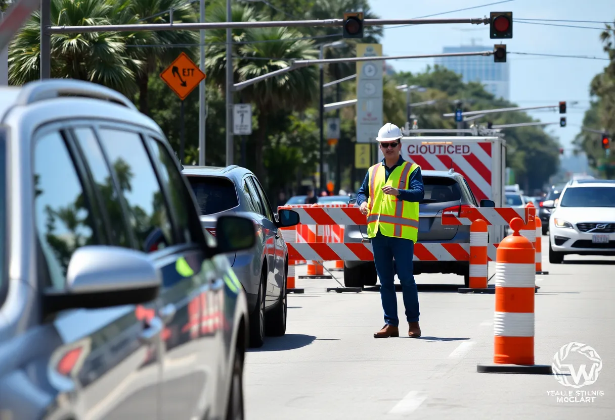 Traffic delays due to construction on Centerville Road.