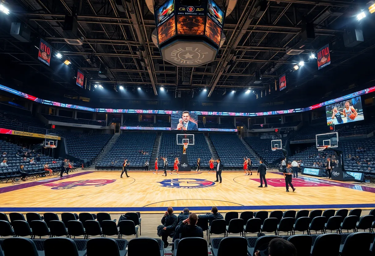 Florida State basketball game environment with empty stands.