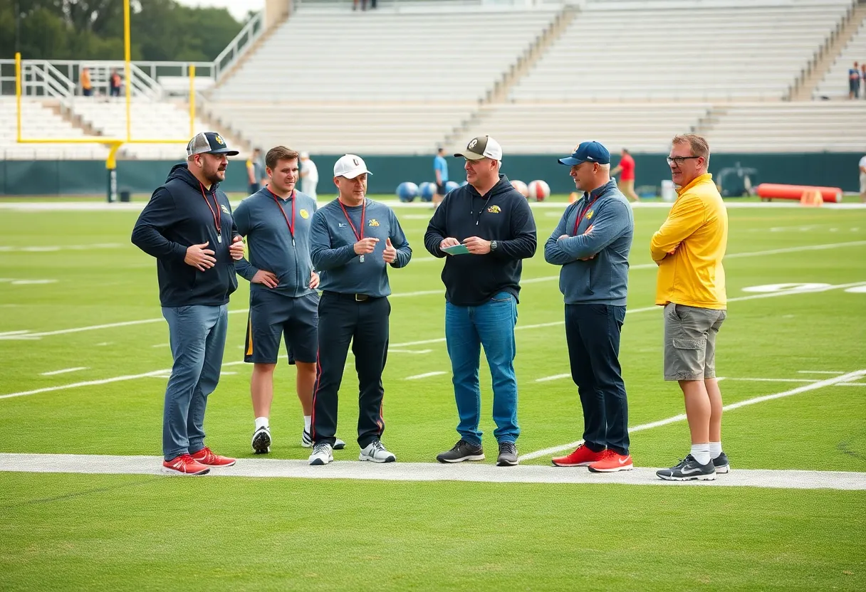 Florida State football coaches strategizing on the field