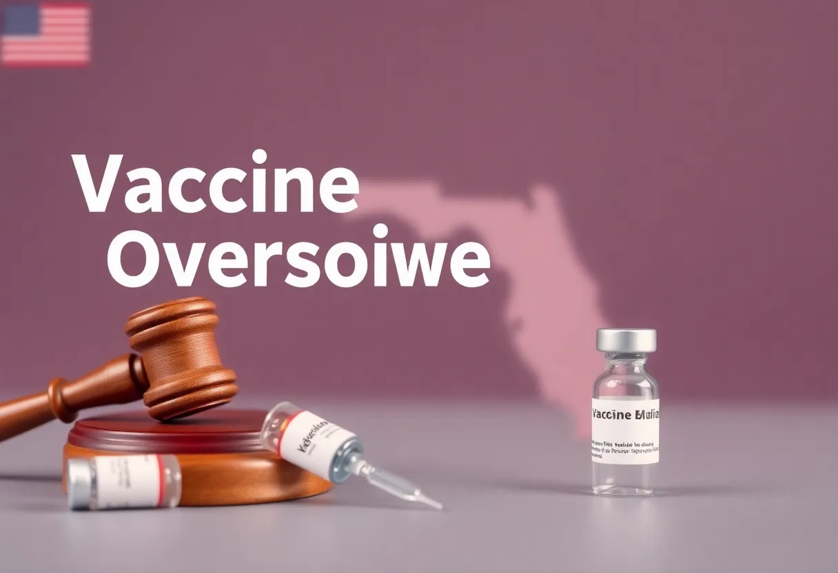 Concept image of Florida vaccine oversight showing regulatory elements.