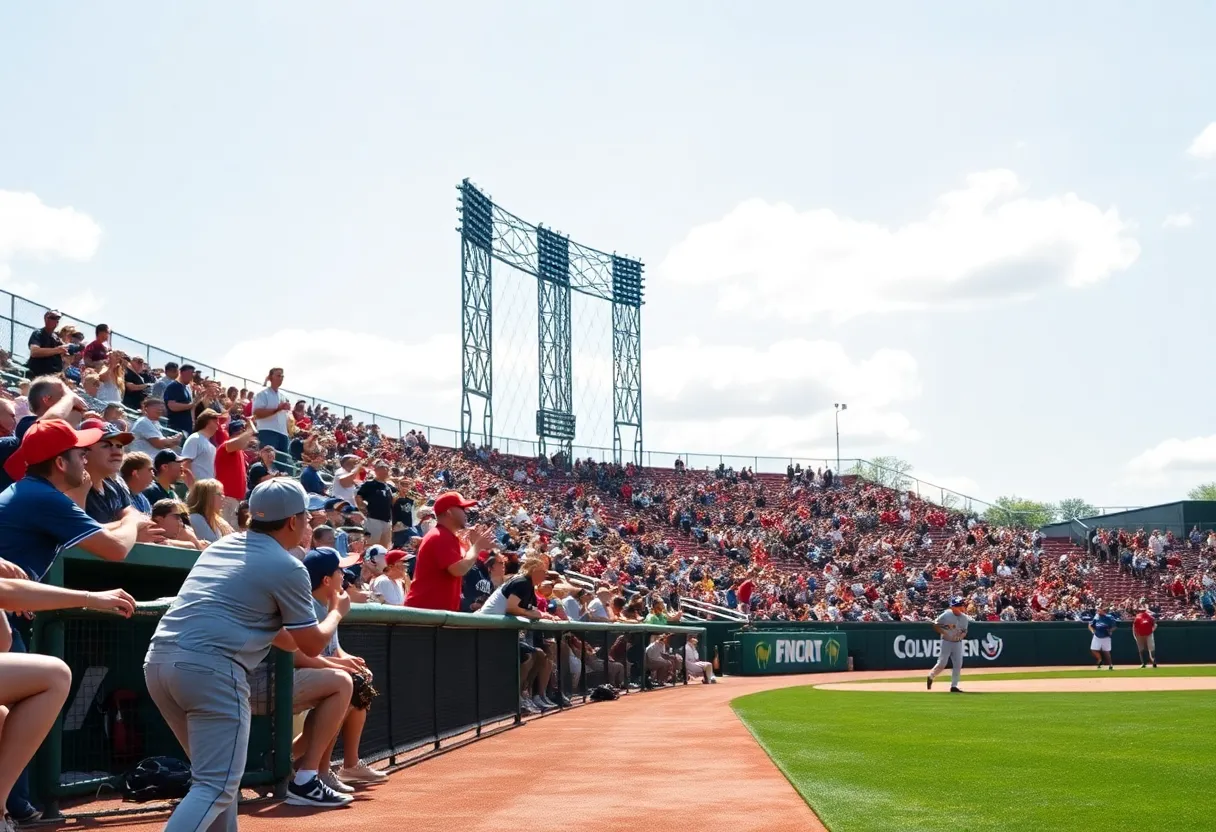 Fans cheering at a Florida State University baseball game in Dick Howser Stadium.