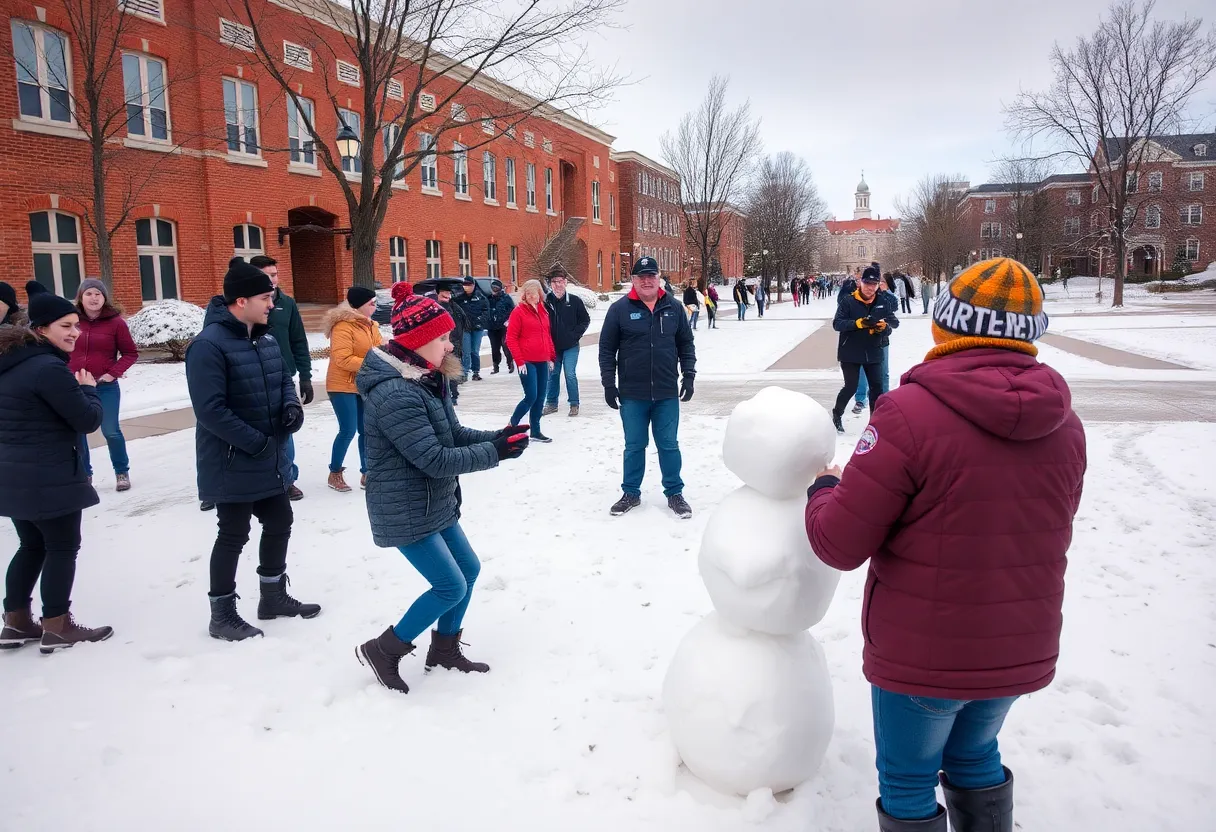 Students playing in the snow at Florida State University