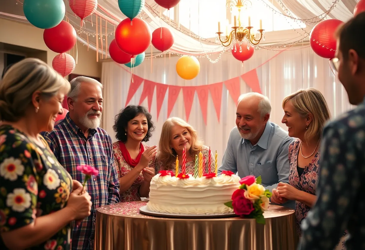 A vibrant birthday celebration for Graciela Guzman Arevalo Sessions showcasing decorations and community spirit.