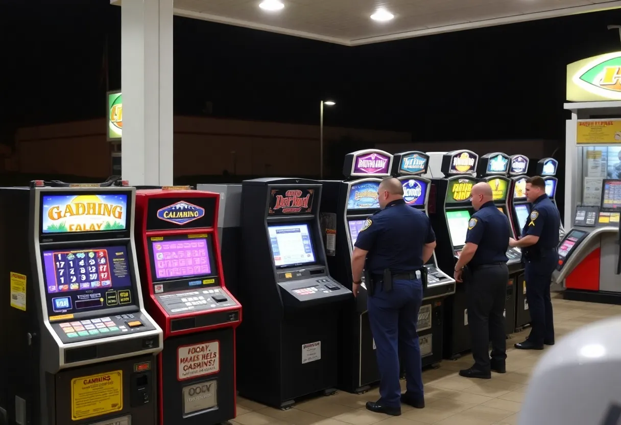 Confiscated illegal gambling machines at a gas station