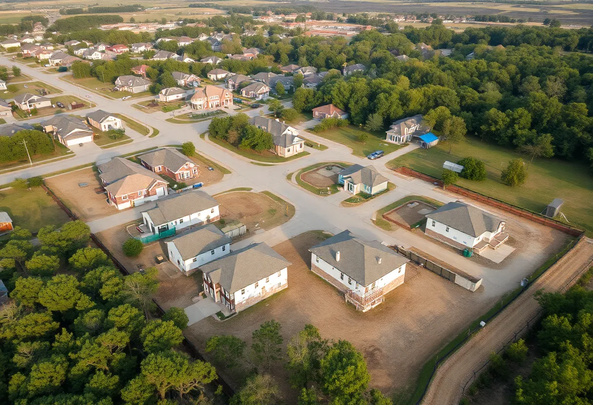 Construction sites in Leon County with homes and machinery