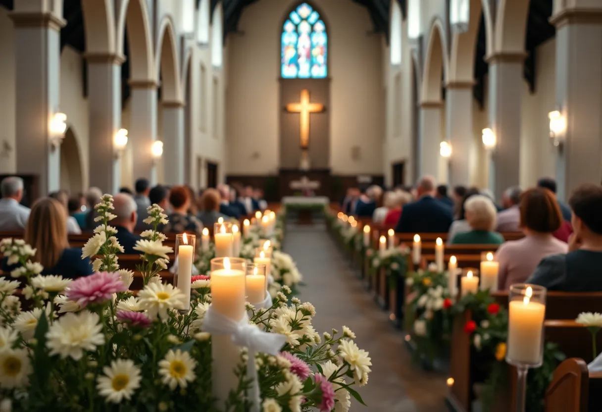 Community gathering at memorial service for Mart Hill