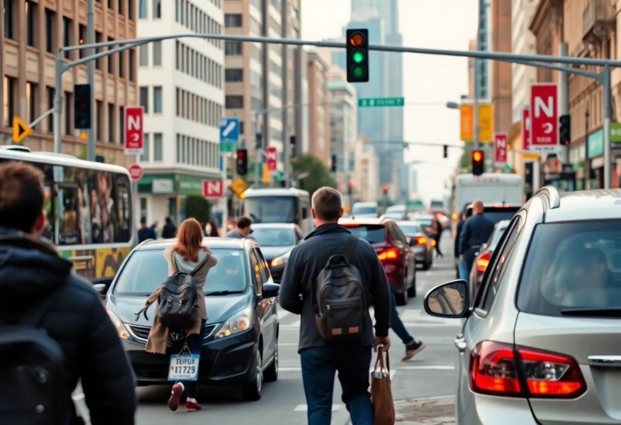 Busy intersection highlighting pedestrian safety concerns
