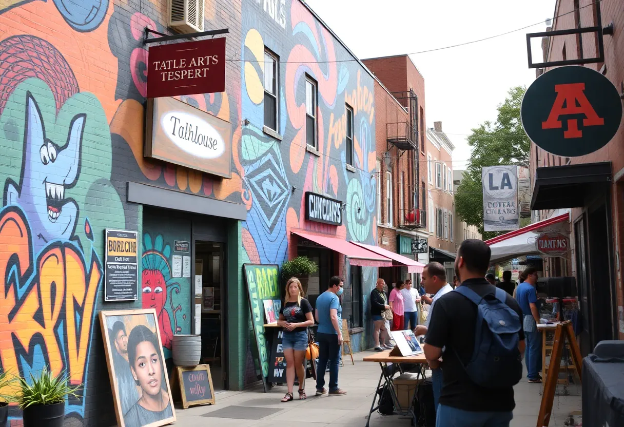 Community engagement at Railroad Square in Tallahassee, showcasing art and business.