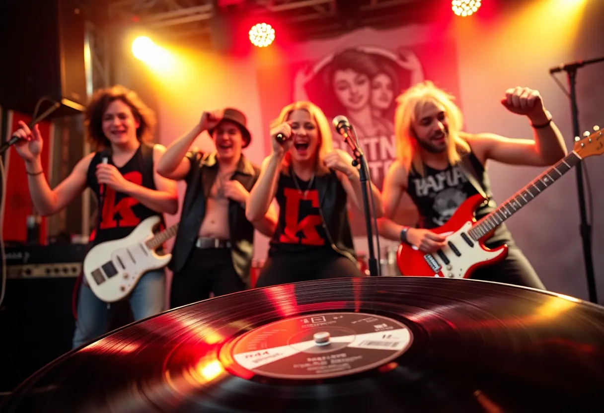 Slut Boys performing live with vinyl records
