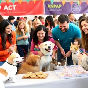 Families enjoying the Smooches with Pooches pet adoption event in Tallahassee