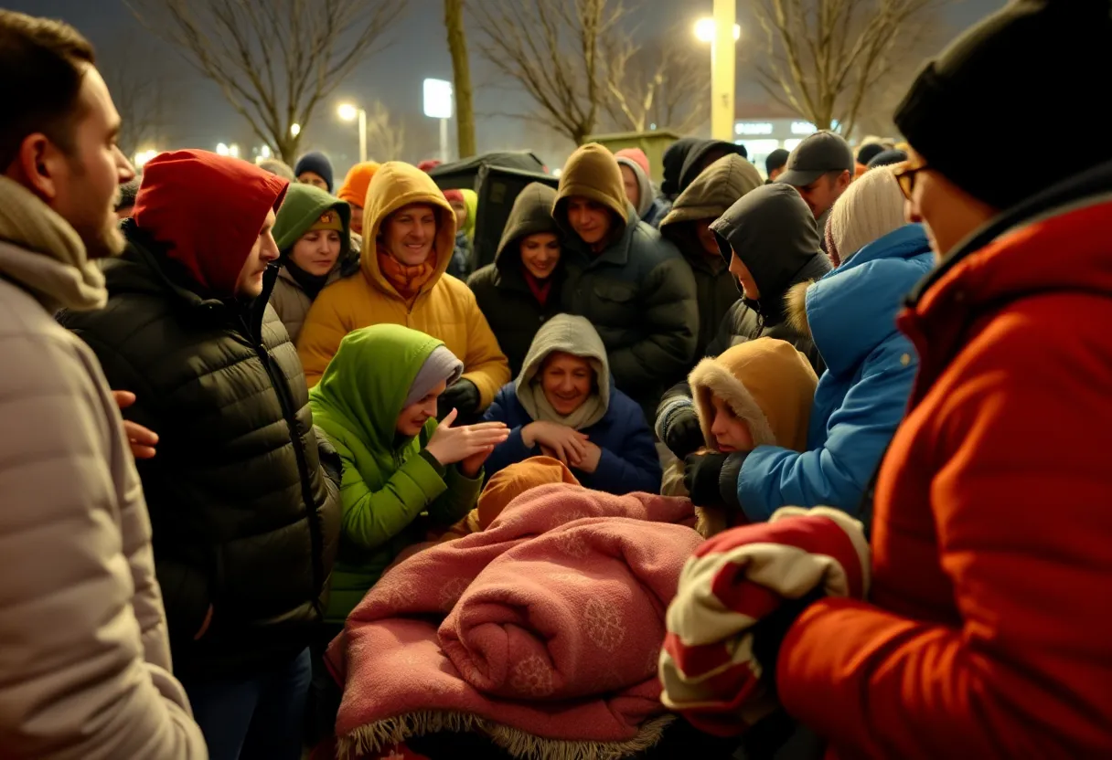 Volunteers and homeless individuals at a cold night shelter in Tallahassee