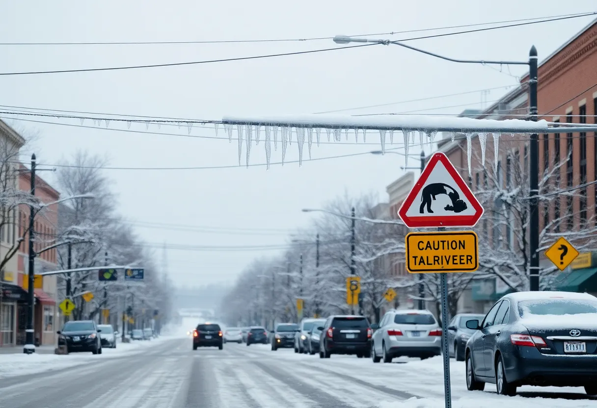 Snow-covered streets in Tallahassee during a winter storm