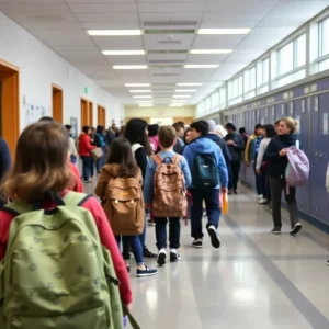 Empty school hallway emphasizing attendance issues