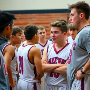 Middle school basketball players and coaches in a tense situation