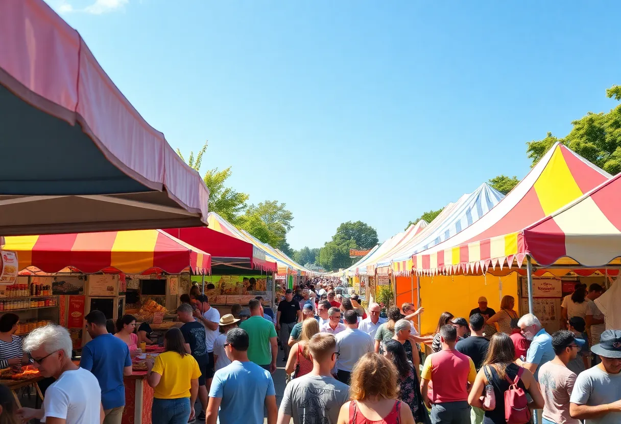 Crowd enjoying the Cleaver and Cork Festival with tasting tents in the background.