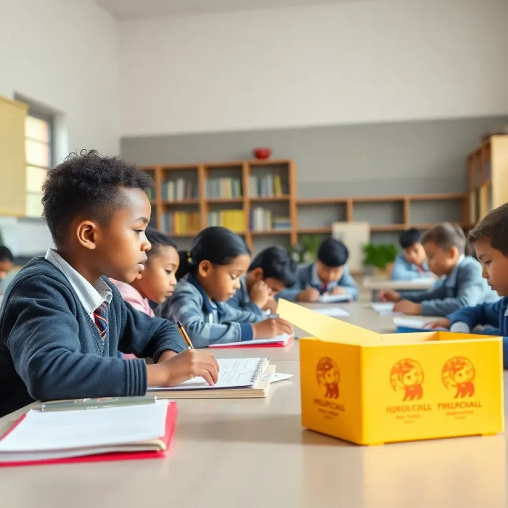 Students engaged in learning and activities at a school.