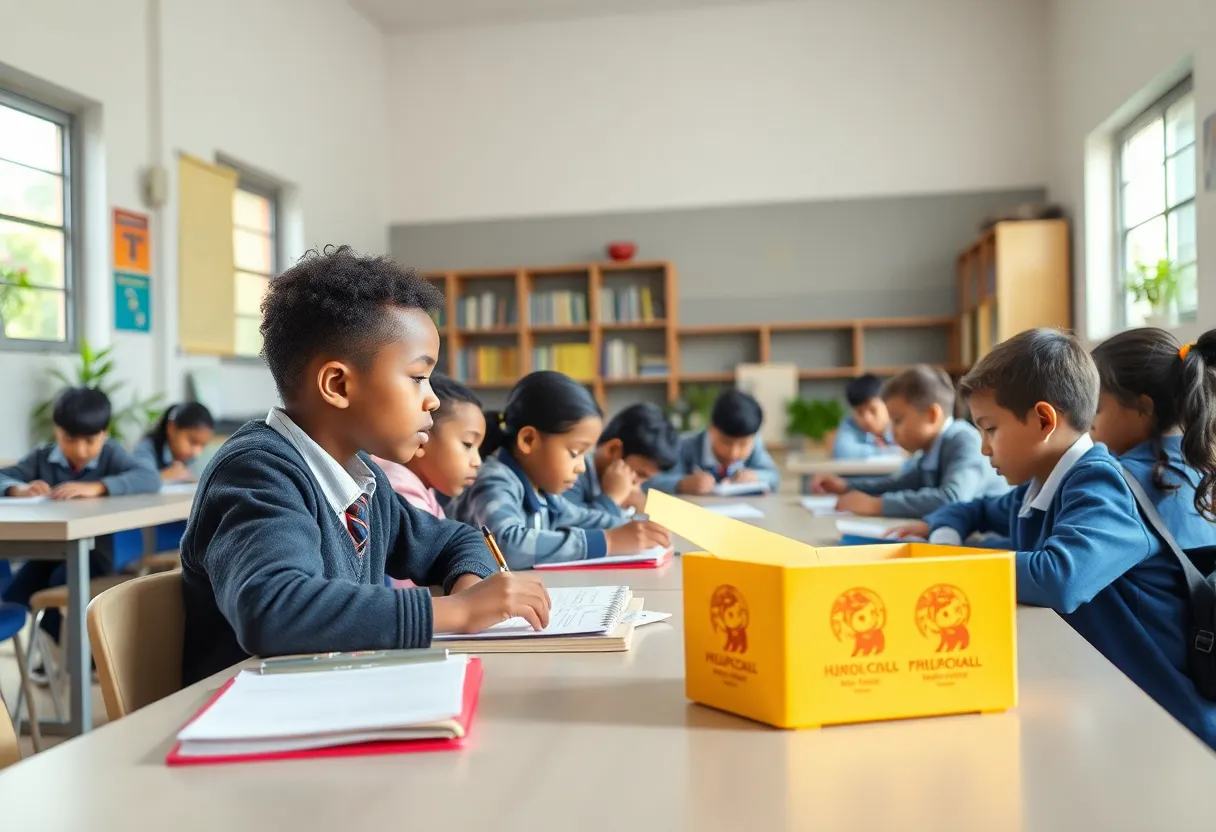 Students engaged in learning and activities at a school.