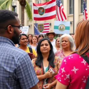 Community members discussing Florida's immigration policy