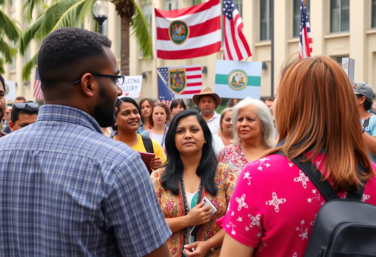 Community members discussing Florida's immigration policy