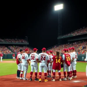 Florida State baseball team huddled before a game