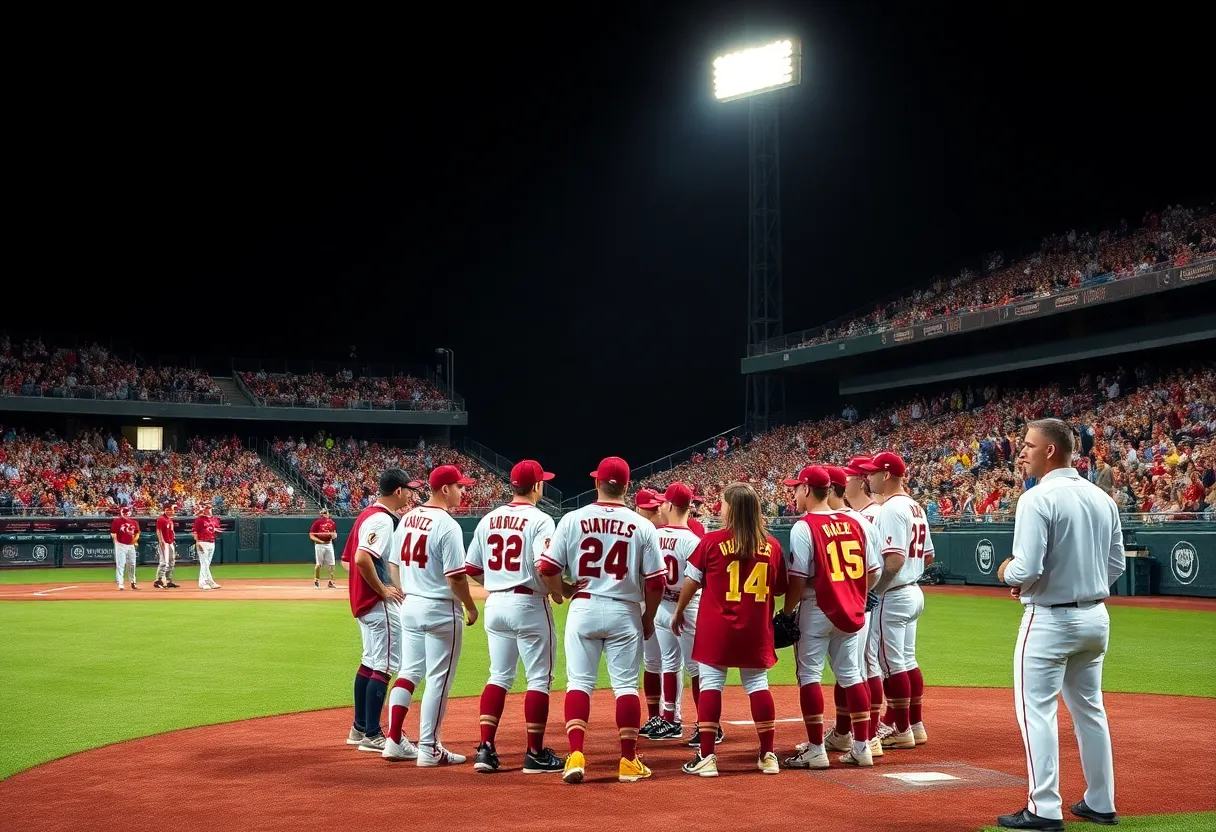 Florida State baseball team huddled before a game