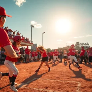 Florida State softball players in an exciting game