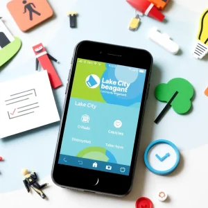 Screenshot of Lake City's new app interface showcasing notifications and utility payments.