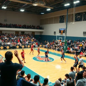 Basketball players from Lincoln and Columbia High in action during a game