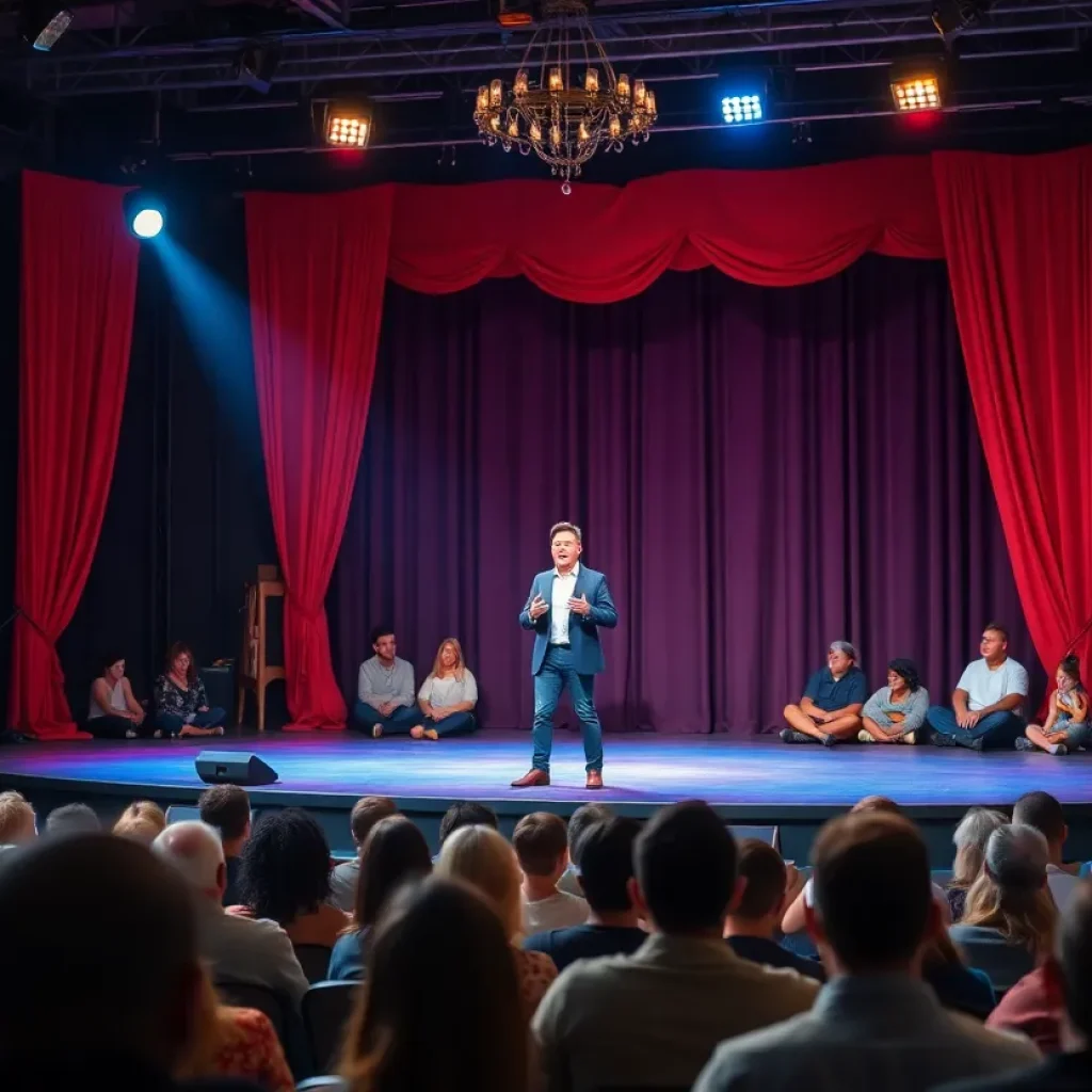A scene from the one-man show On Sight discussing gun violence and mental health.