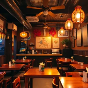 Interior of Real Sarap restaurant showcasing Filipino decor and dining setup.