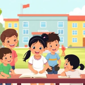 Children engaged in outdoor activities at an elementary school.
