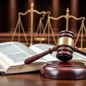 Symbolic representation of justice with gavel and scales
