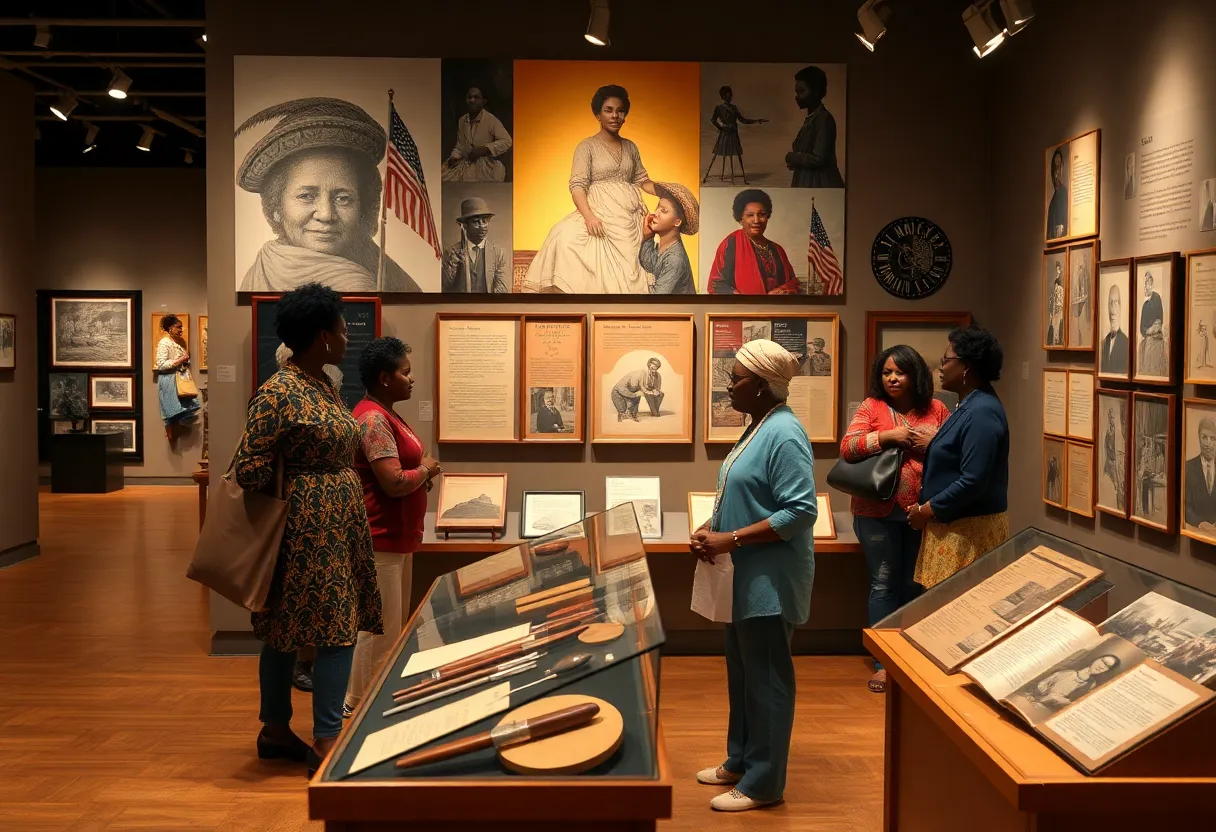 Exhibit showcasing African American history with artifacts and displays