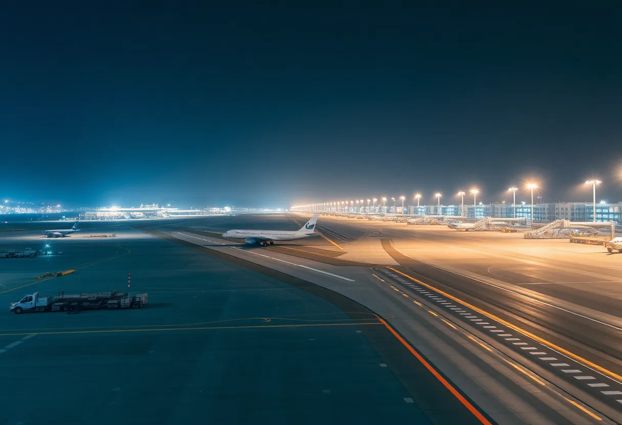 Construction at Tallahassee International Airport with new taxiways and lighting upgrades.