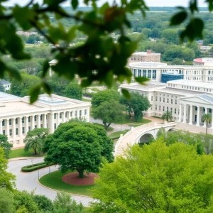 Cityscape of Tallahassee showcasing public buildings and greenery
