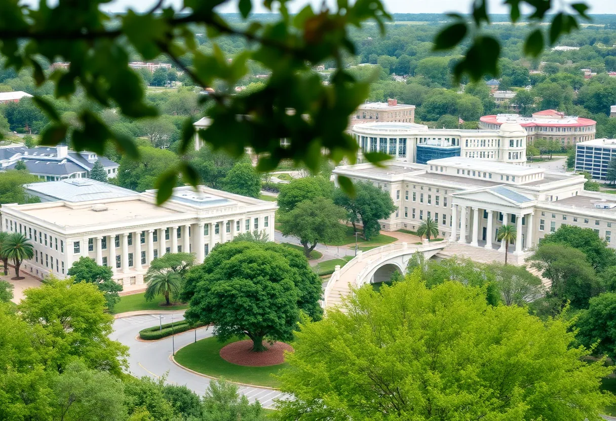 Cityscape of Tallahassee showcasing public buildings and greenery