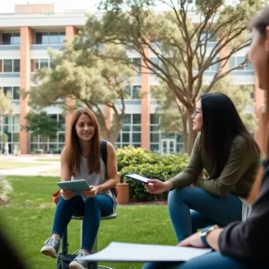 Students collaborating on a college campus in Tallahassee