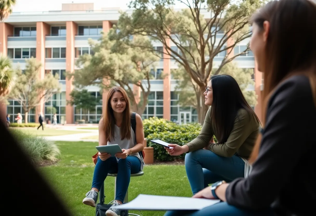 Students collaborating on a college campus in Tallahassee