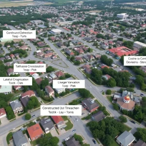 Aerial view of Tallahassee with construction activity in neighborhoods