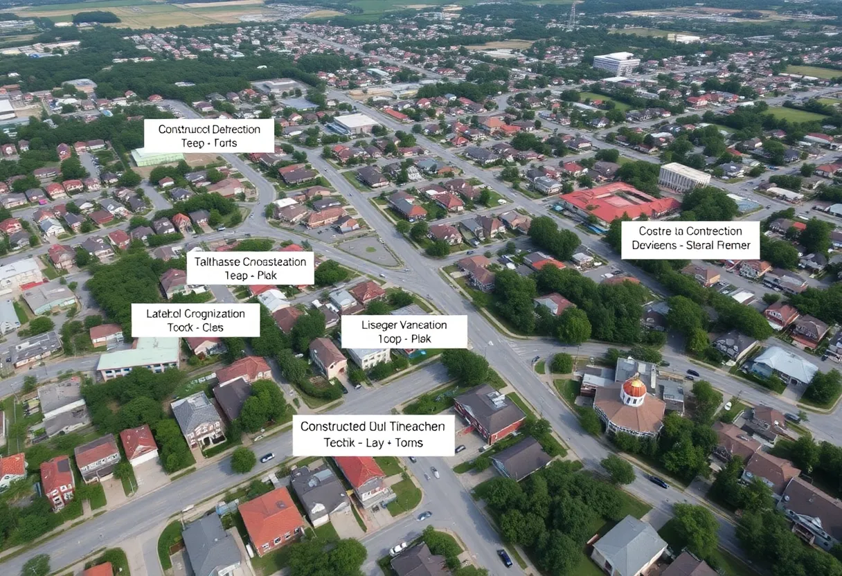 Aerial view of Tallahassee with construction activity in neighborhoods