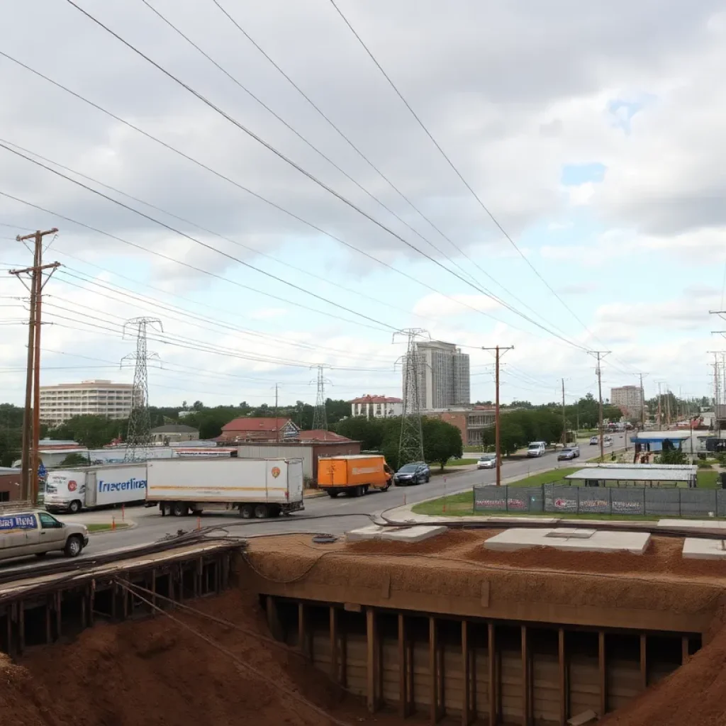 Power lines in Tallahassee with ongoing construction for weather preparedness
