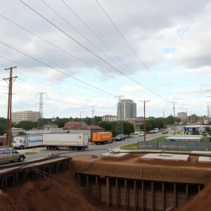 Power lines in Tallahassee with ongoing construction for weather preparedness